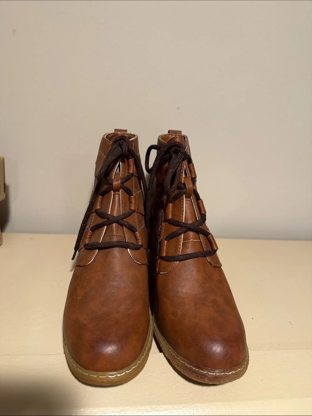 Brown Wedge Lace-Up Ankle Boots